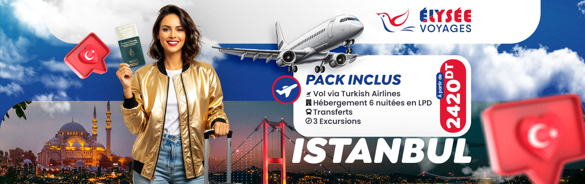 Istanbul Vols + H&ocirc;tel 3* + Transferts d&egrave;s 2400 DT. R&eacute;servez votre place
